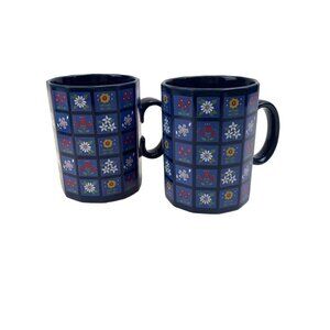 Otagiri Floral Patchwork Vintage Coffee Mugs Set of 2 Cottage Core Retro